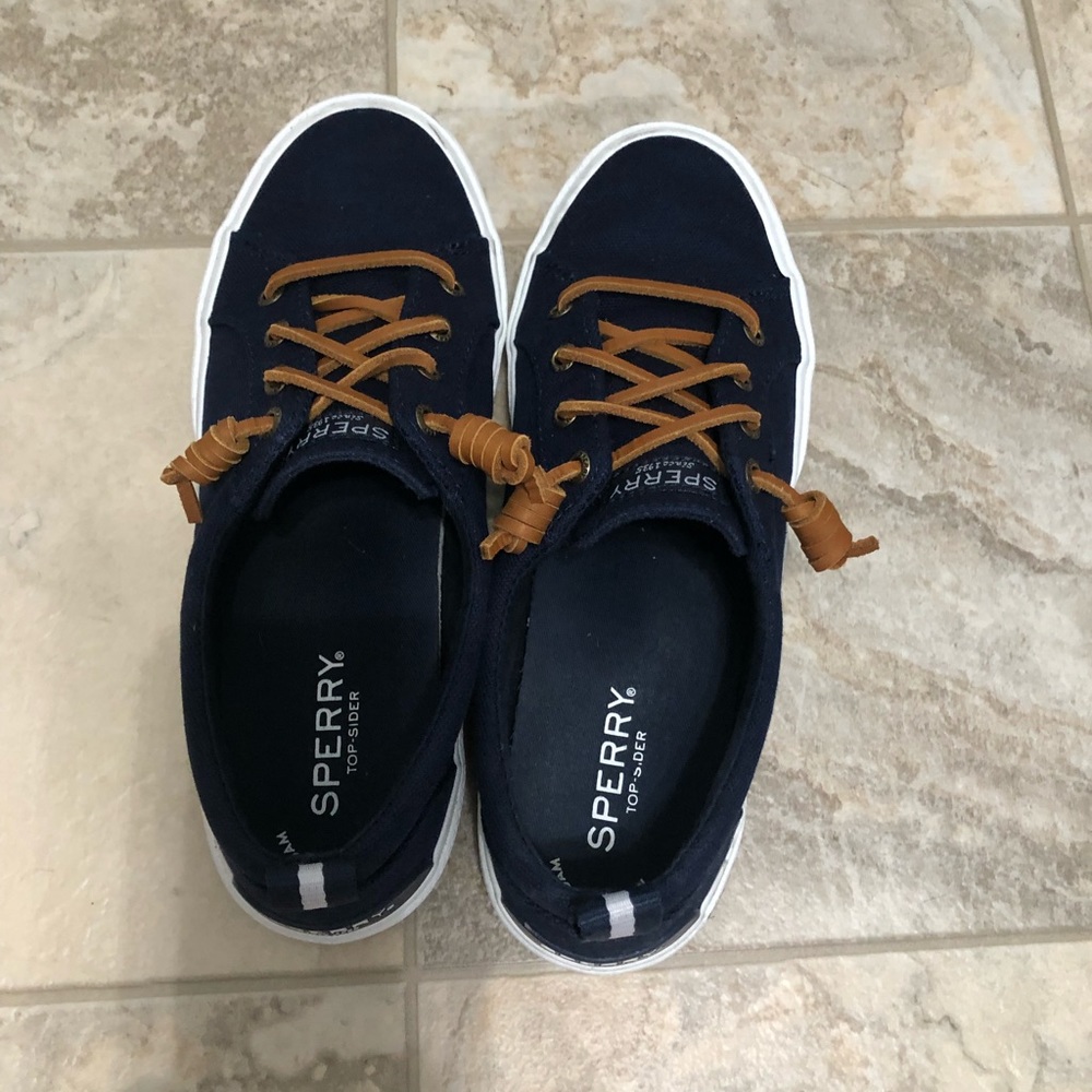 Blue sperry slip on sneakers
